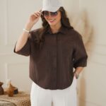 شومیز زنانه جنس لیوسل ، شومیز جلو بسته آستین پاکتی ، شومیز زنانه