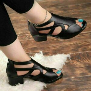 صندل زنانه ، صندل چرم صنعتی خارجی زیره ۴ سانت ، صندل زنانه پشت زیپ